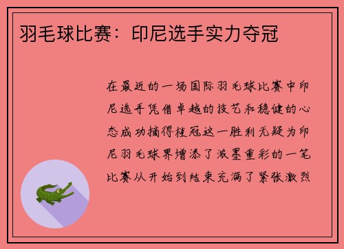 羽毛球比赛：印尼选手实力夺冠